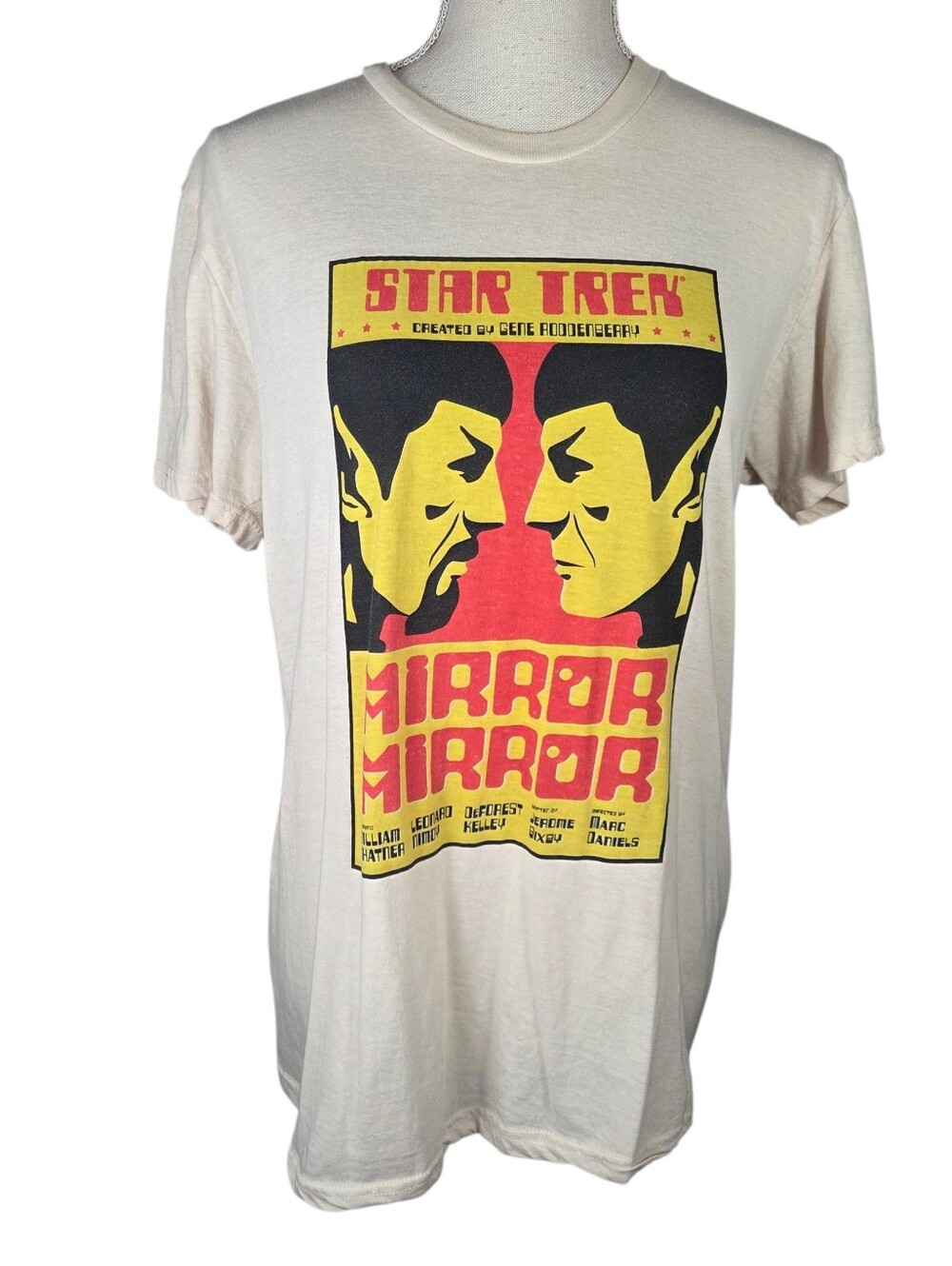 Star Trek Mirror Mirror T-Shirt Men Medium Beige Short Sleeve -Loot Crate -Spock